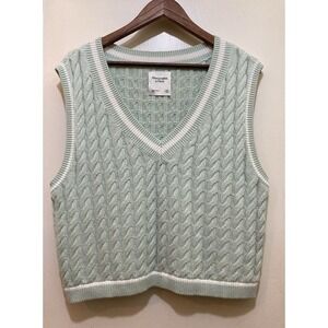 Abercrombie & Fitch Womens Sweater Vest Green Cable‎ Knit XXL  Academia Preppy